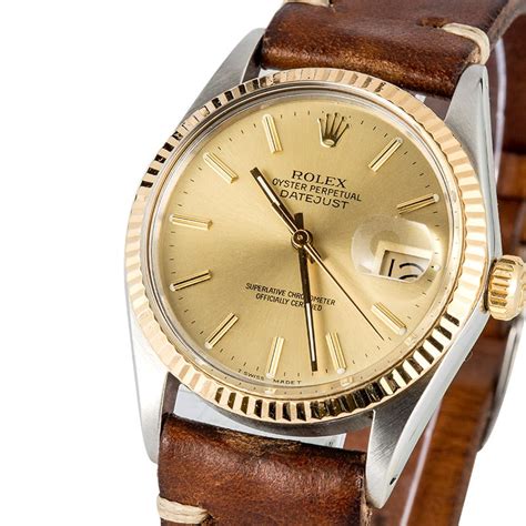 rolex oyster perpetual datejust 1601 leather strap|Rolex Datejust 16013 diamond bezel.